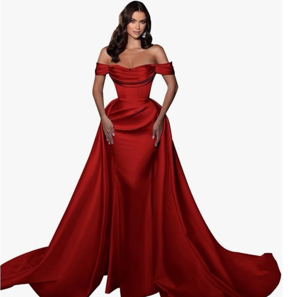 Satin Mermaid Dress Women Long Off The Shoulder Ball Gown Formal Evening Dresses